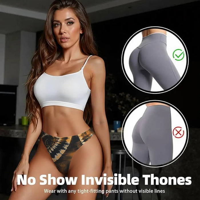 Woman wearing Gold and Black colored thongs in her residence. Part of the Wicked Lifestyles Collection.