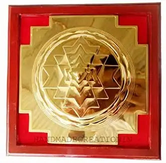 Swarna Chakra Panchdhatu Gold Plated Shree Yantra with Wooden Stand