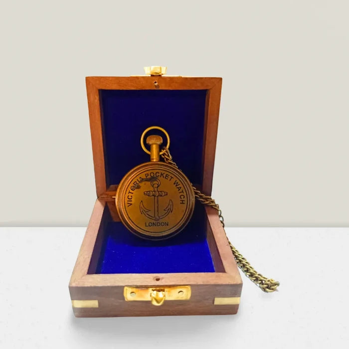 Personalized Gold Pocket Watch with Wooden Box