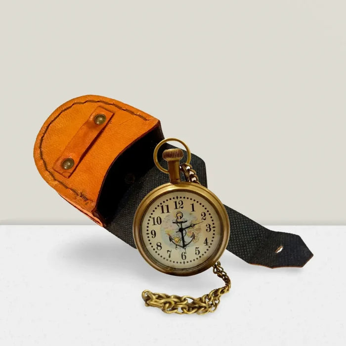 Gold Pocket Watch with Leather Case – Gift Packaging
