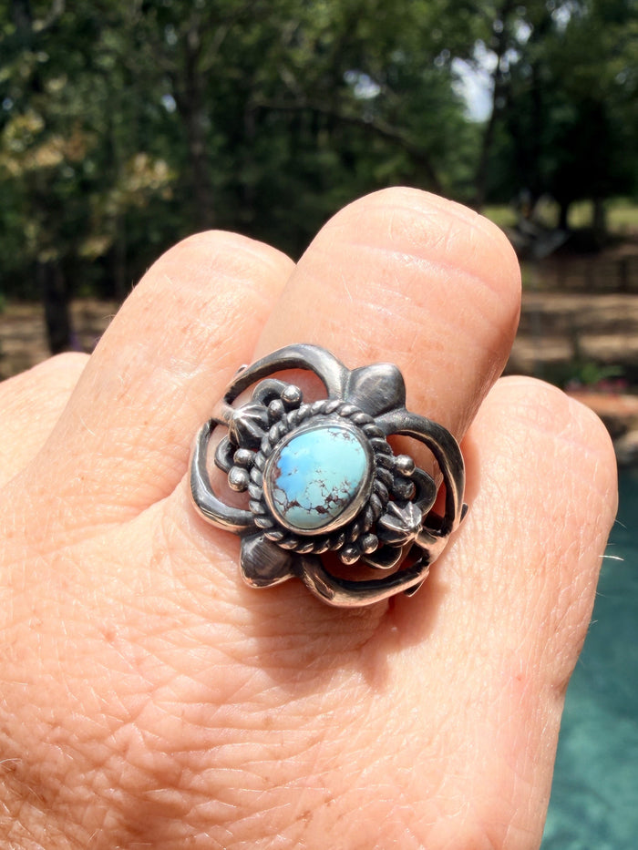 Golden Hills Turquoise Sun Ring by Raymond Coriz Size 12
