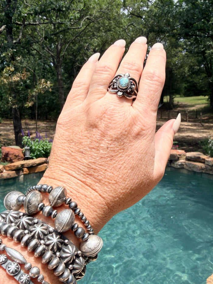 Golden Hills Turquoise Sun Ring by Raymond Coriz Size 12
