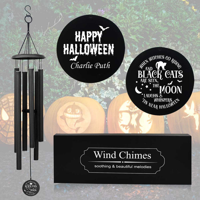 Outdoor Halloween decorations: personalized engraved wind chime in black color