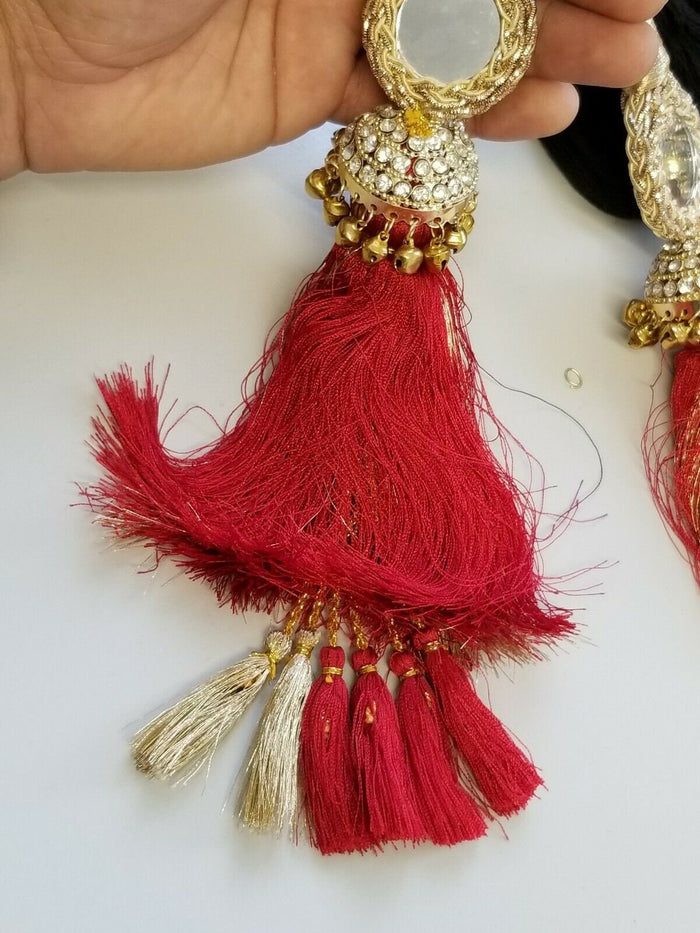 Indian punjabi pranda mehndi jagoo mirror bridal patiala paranda hair braid a35
