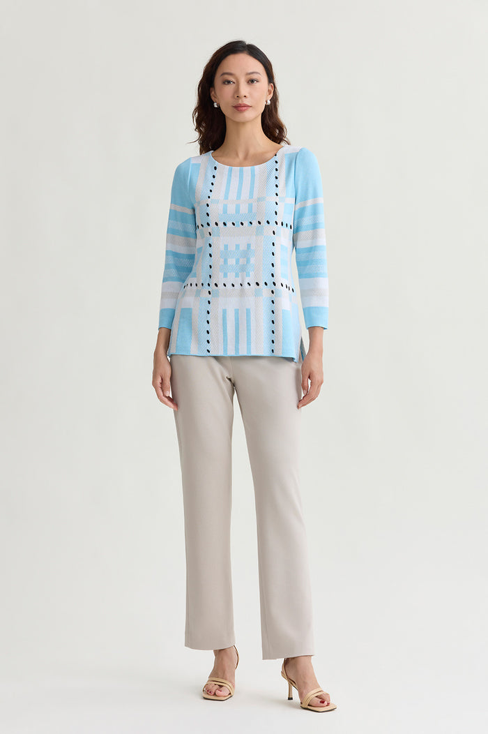 Interwoven Soft Knit Tunic, Serene/Limestone/White/Black | Ming Wang