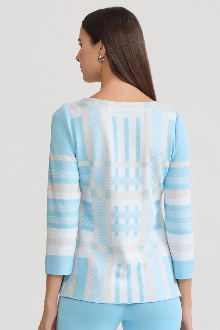Interwoven Soft Knit Tunic, Serene/Limestone/White/Black | Ming Wang