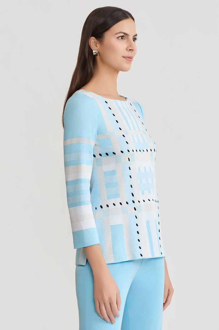 Interwoven Soft Knit Tunic, Serene/Limestone/White/Black | Ming Wang