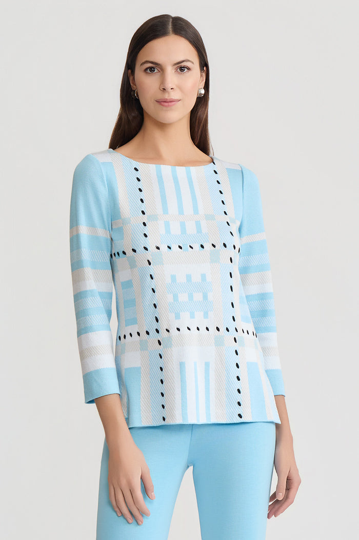 Interwoven Soft Knit Tunic, Serene/Limestone/White/Black | Ming Wang