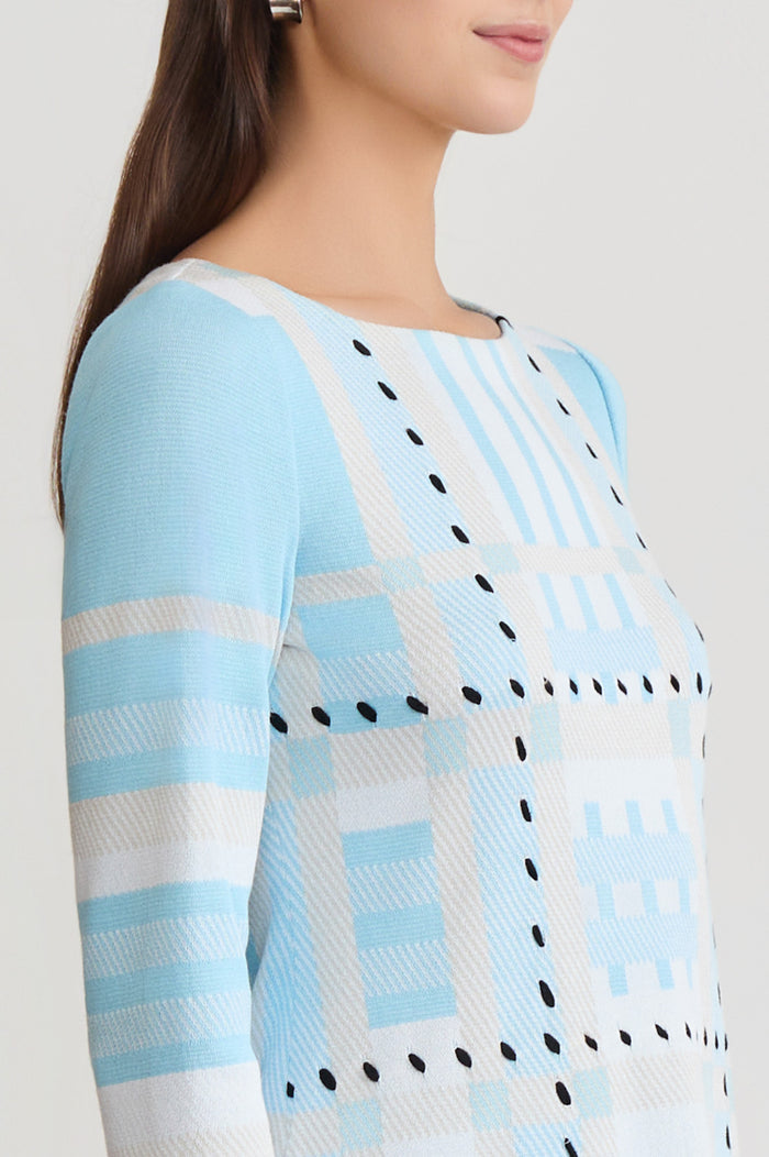 Interwoven Soft Knit Tunic, Serene/Limestone/White/Black | Ming Wang