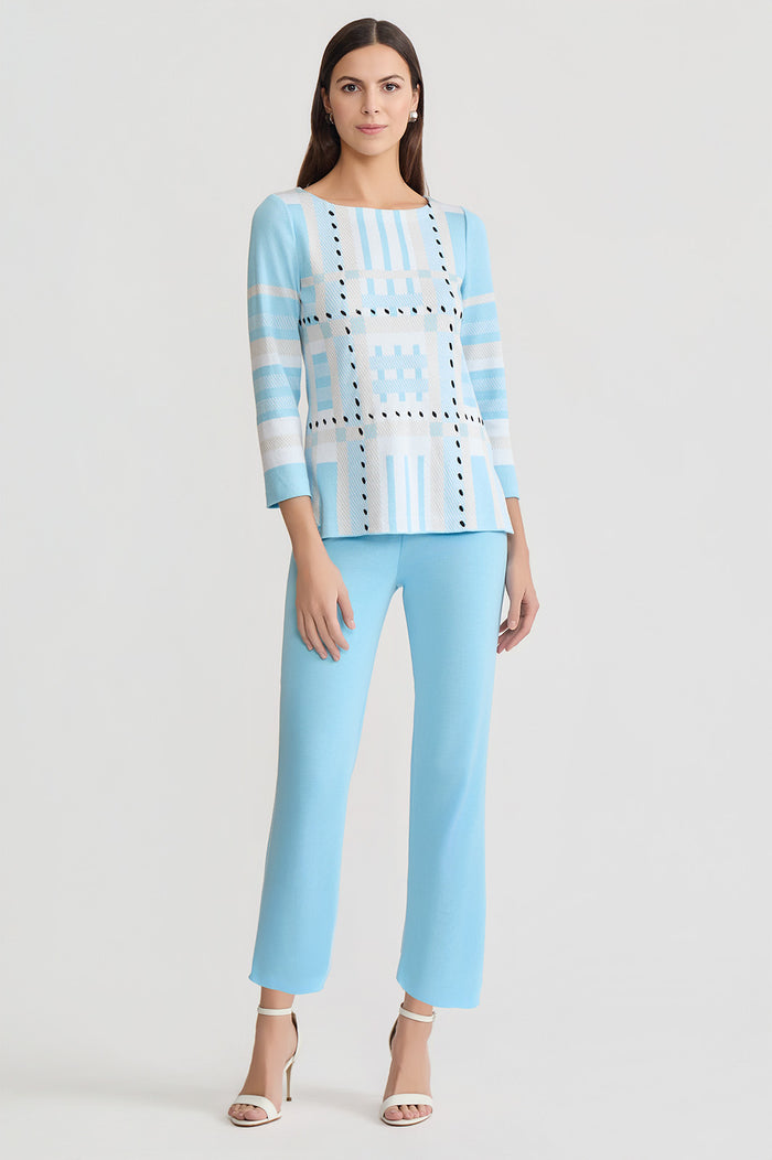 Interwoven Soft Knit Tunic, Serene/Limestone/White/Black | Ming Wang