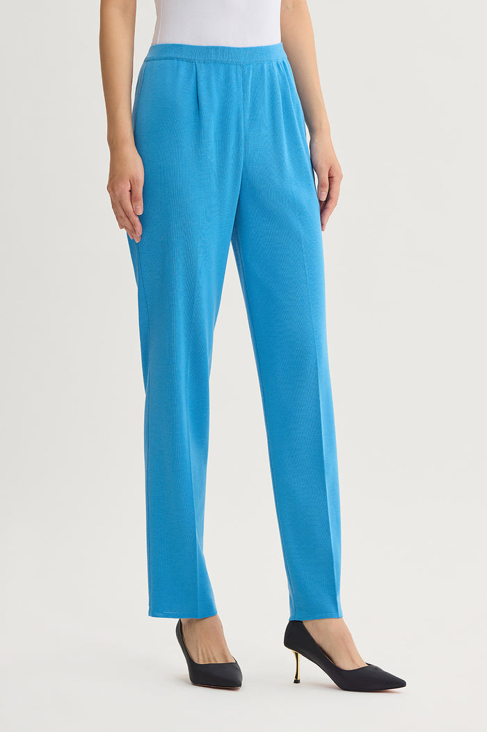 Knit Straight-Leg Pants, Tranquil Blue, Tranquil Blue | Ming Wang