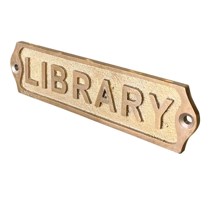 high-quality brass library door sign in an antique style.
