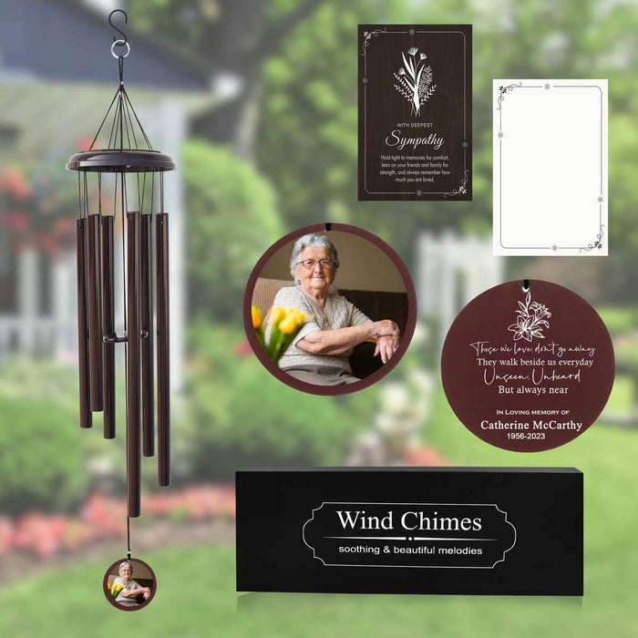 Brown Memorial Photo Wind Chime with Personalized Message