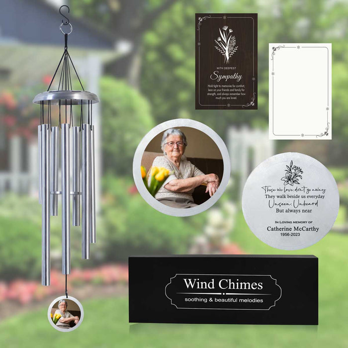 Siliver Memorial Photo Wind Chime with Personalized Message
