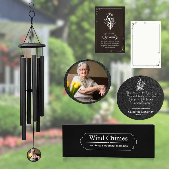 Black Memorial Photo Wind Chime with Personalized Message
