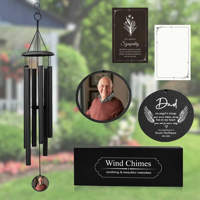 Black Photo Memorial Wind Chime for Loss of Father