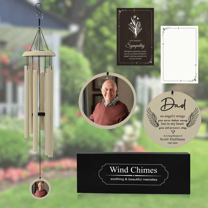 Off-white Photo Memorial Wind Chime for Loss of Father