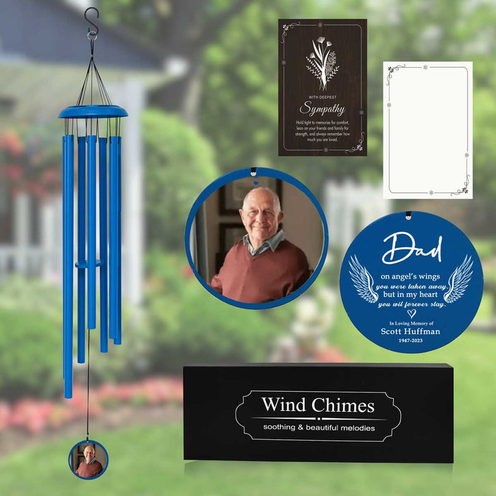 Blue Photo Memorial Wind Chime for Loss of Father