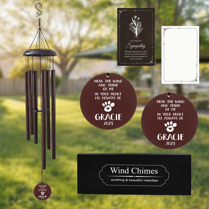 Bronze Memorial Wind Chime for Pet with Personalized Engraving and Sympathy Card