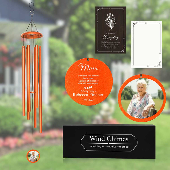 Copper Memorial Wind Chime with Photo & Custom Engraving for Loss of Mother