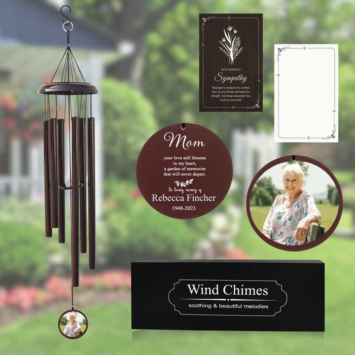 Bronze Memorial Wind Chime with Photo & Custom Engraving for Loss of Mother