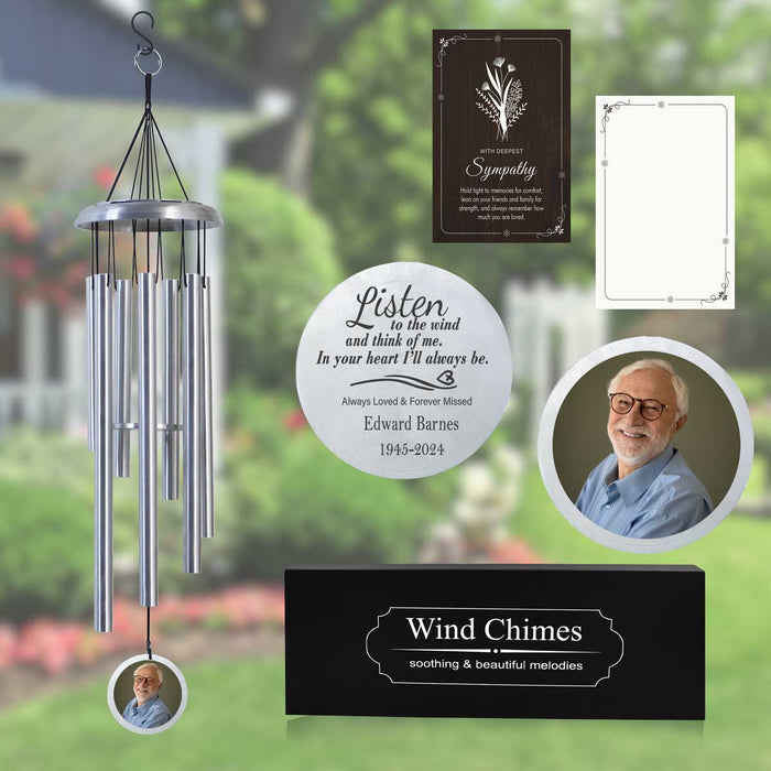 Silver Personalized Wind Chime with Picture for Home & Garden