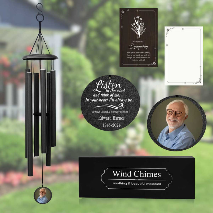 Black-Colored Personalized Wind Chime with Picture for Home & Garden