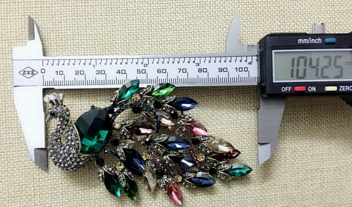 Multicolour peacock big brooch vintage look gold plated suit coat broach pin zy3