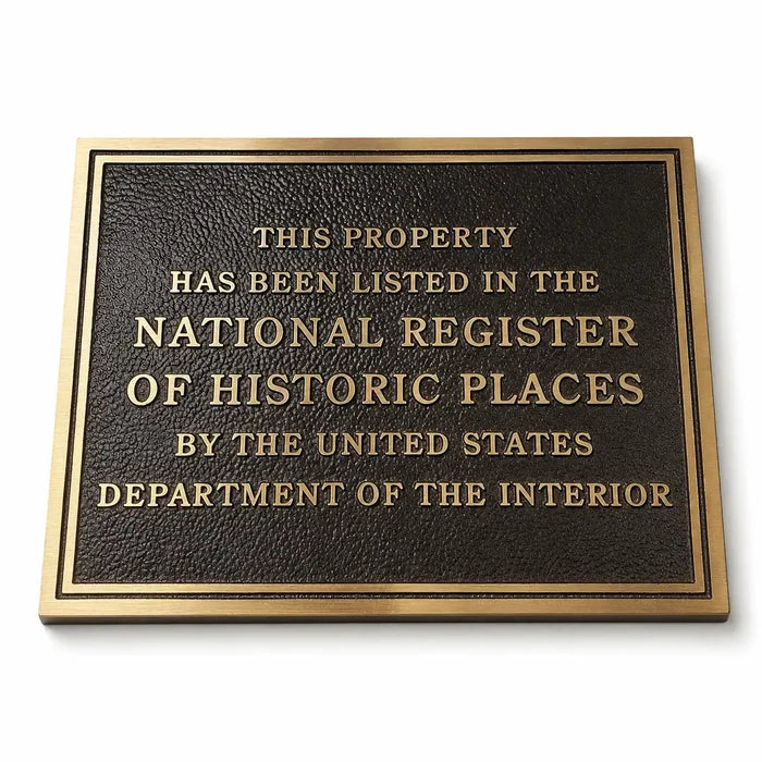 National Register of Historic Places plaque in custom brass or bronze finish