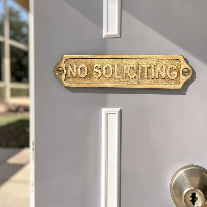 No Soliciting Brass Door Sign 22x5 cm