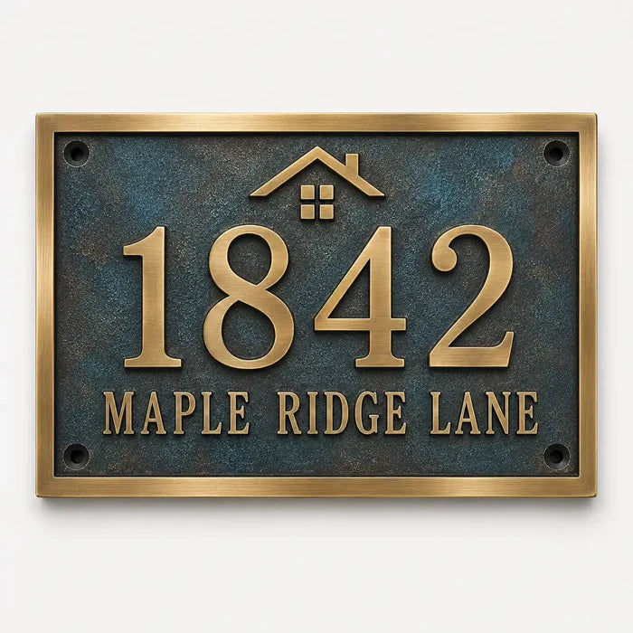 Oil rubbed bronze house number plaque with custom engraved address and numbers