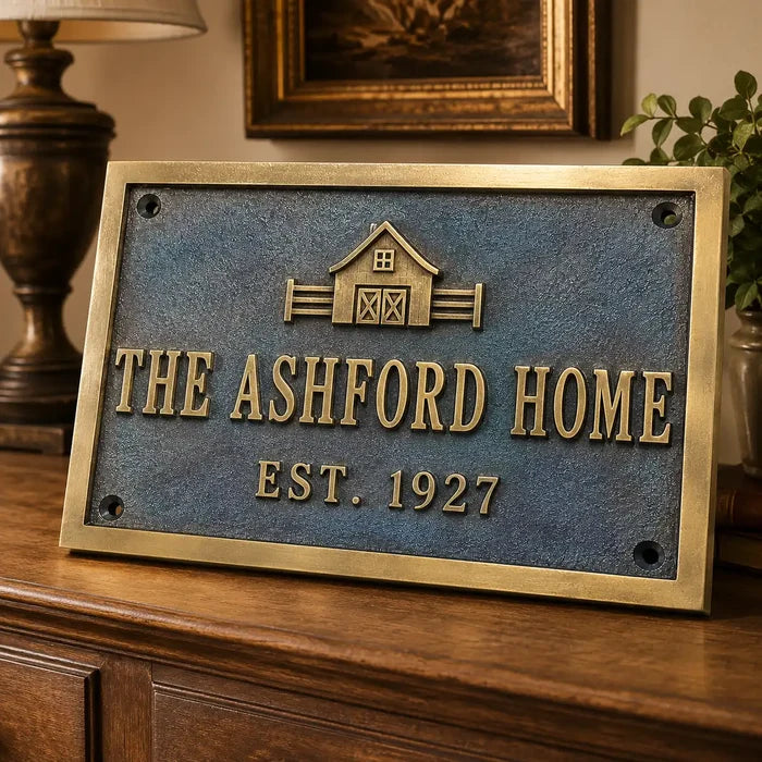 Custom oil rubbed bronze house number plaque made from solid brass