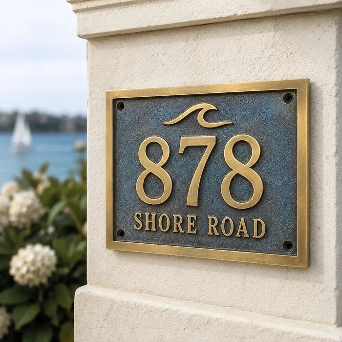Engraved oil rubbed bronze house number sign with custom text