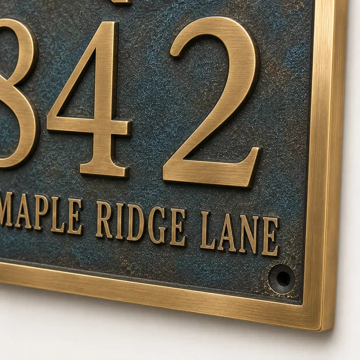 Personalized oil rubbed bronze address plaque for outdoor home signage