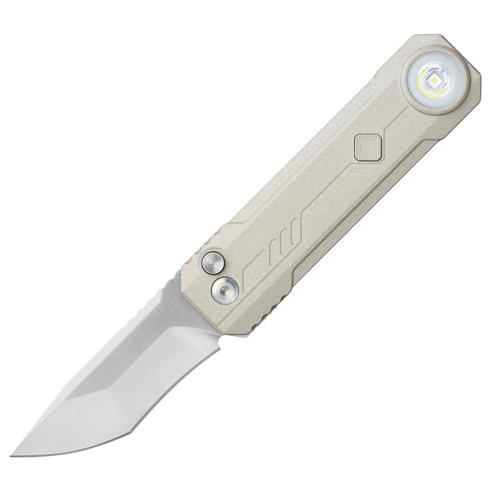 Folding knife with a beige handle