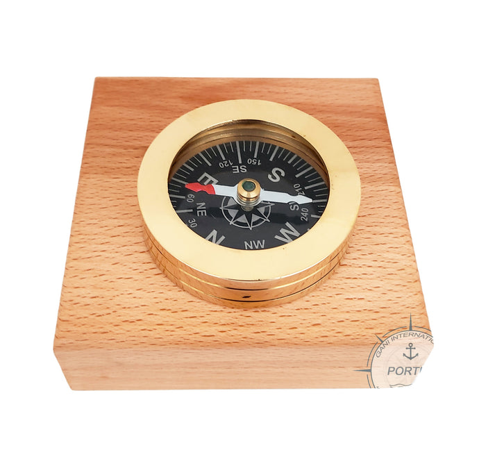 Nautical Shiny Brass Flat Compass With Wooden Box Anniversary Gift Brass Compass, Engraved Nautical compass Camping Hiking