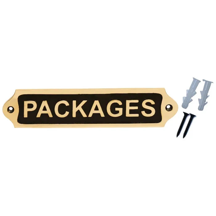 Packages Door sign | Brass Plaques - Black finish with mounting stud