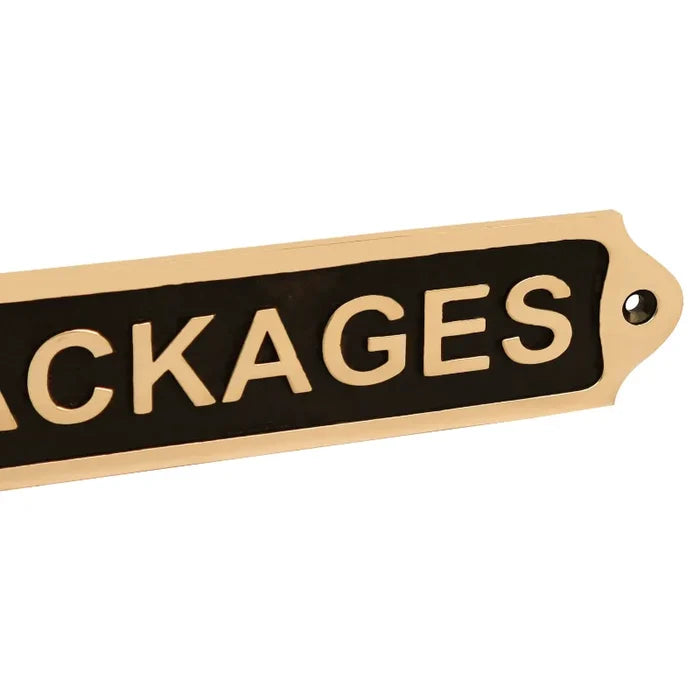 Packages Door sign | Brass Plaques - Black finish with pre drilled hole