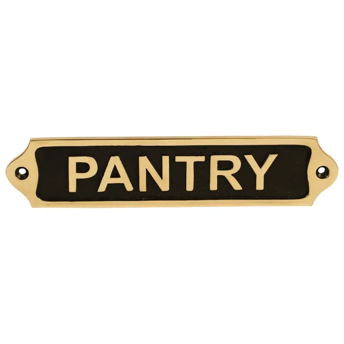 Brass Pantry door sign in sleek black and gold finish