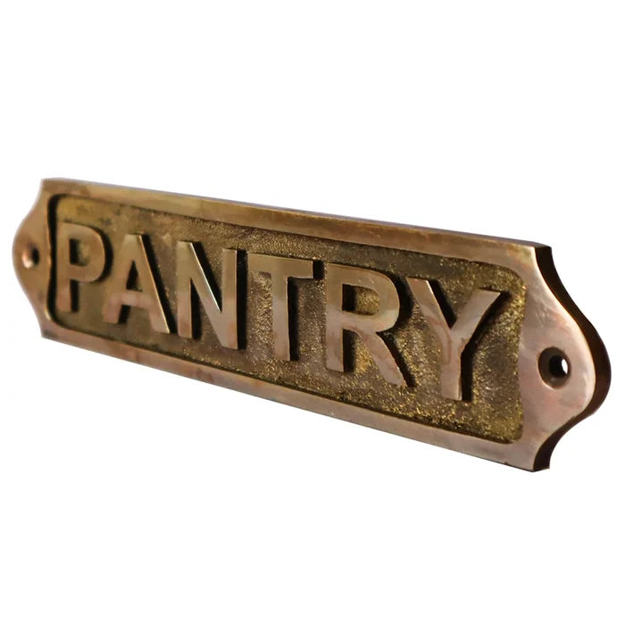 Pantry Brass Door Sign:  Antique Finish