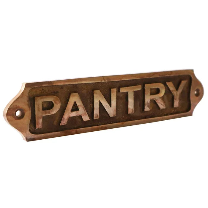 Pantry Brass Door Sign:  Antique Finish