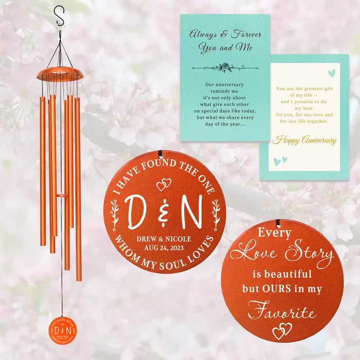 Copper Personalized Anniversary Wind Chime with custom engraving and gift card