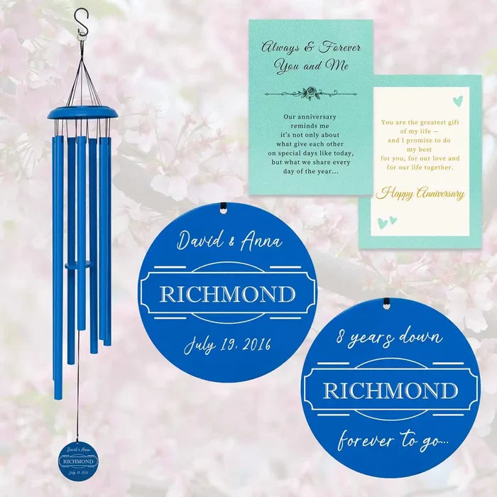 Dark Blue Personalized Anniversary Wind Chime with Custom Name, Date and Gift Card