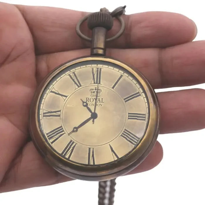 Elegant wooden box with engraved pocket watch