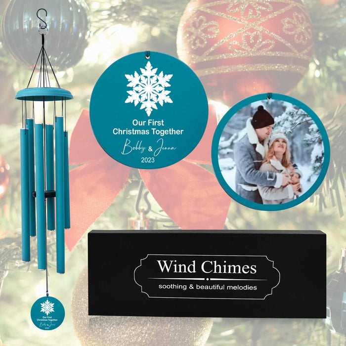 Light Blue Christmas Wind Chime with Photo & Custom Design