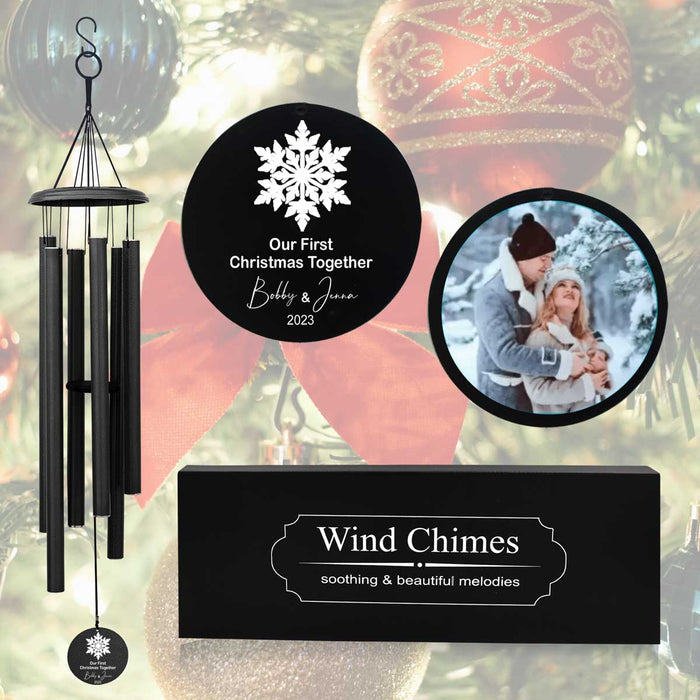 Personalized Christmas Wind Chime with custom photo and engraved message in black color