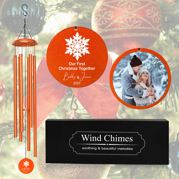 Personalized Christmas Wind Chime with custom photo and engraved message in copper color