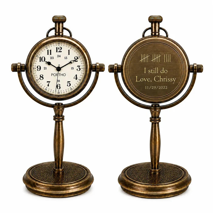 Anniversary brass desk clock with I still do engraving