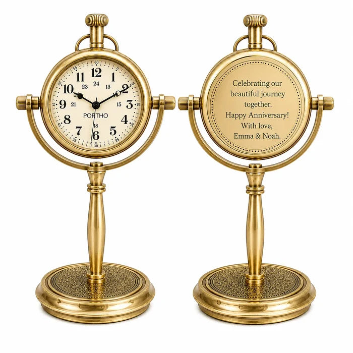 Custom brass anniversary desk clock