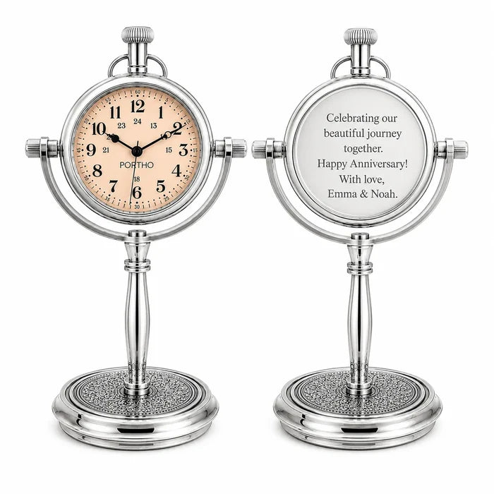 Custom Silver brass anniversary desk clock